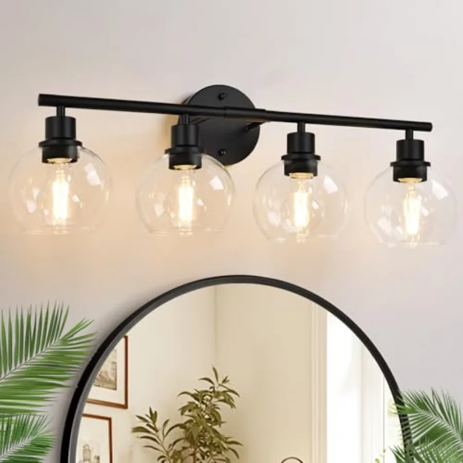 Indoi 4-Light Bathroom Light Fixtures, Black Bathroom Lights Over Mirror with Clear Glass Globe Shade, Vanity Lights for Bathro
Indoi 4-Light Bathroom Light Fixtures, Black Bathroom Lights Over Mirror with Clear Glass Globe Shade, Vanity Lights for Bathro