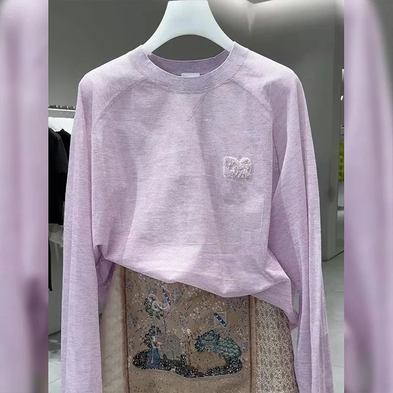 Comfortable Thin Long Sleeve round Neck Purple Shirt Women's plus Size Casual Style Loose Fit Autumn Winter Top for Younger Look
Comfortable Thin Long Sleeve round Neck Purple Shirt Women's plus Size Casual Style Loose Fit Autumn Winter Top for Younger Look