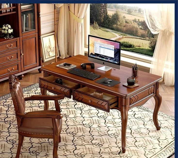 American retro rural solid wood desk and chair combination office boss table computer desk study light luxury writing desk
American retro rural solid wood desk and chair combination office boss table computer desk study light luxury writing desk