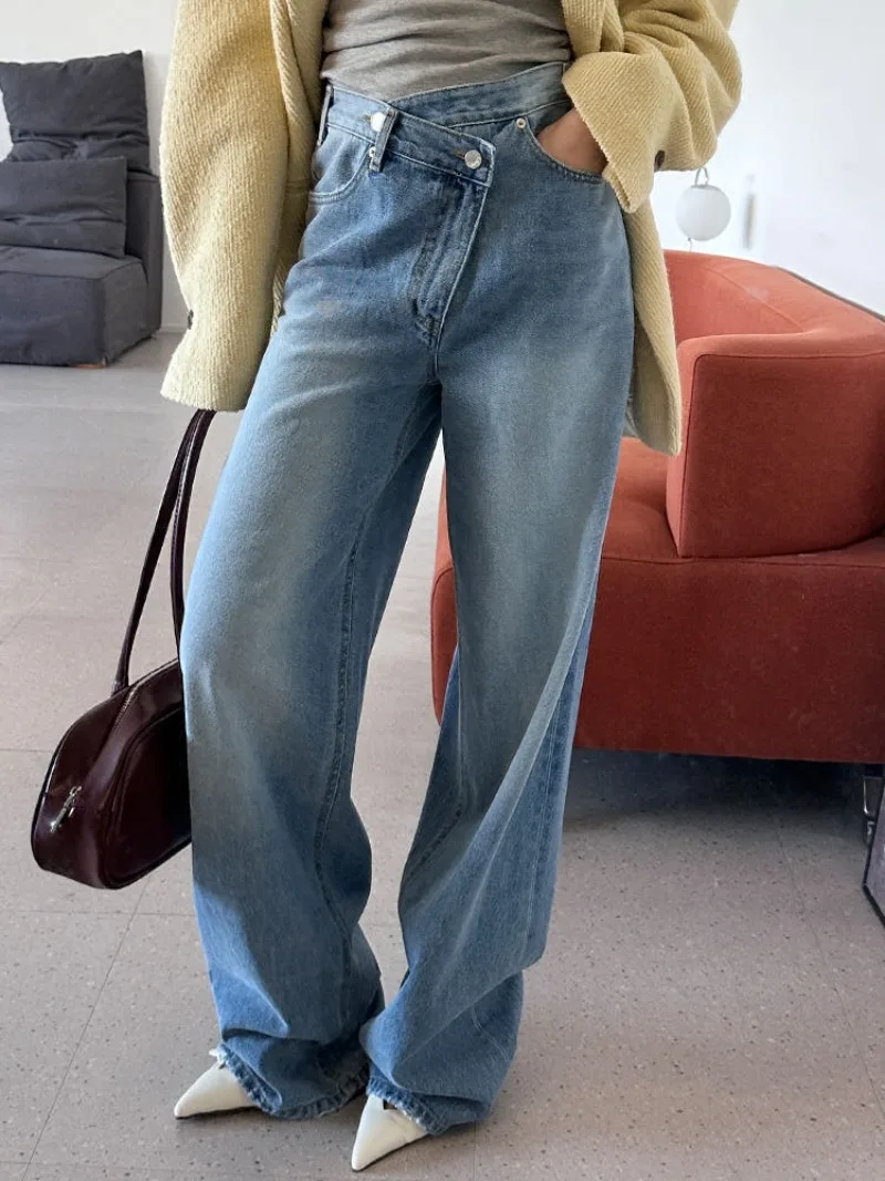 SuperAen Fashion Asymmetrical Diagonal Buttons Washed High Street Straight Denim Pants Autumn New Vintage Casual Wide Leg Pants
SuperAen Fashion Asymmetrical Diagonal Buttons Washed High Street Straight Denim Pants Autumn New Vintage Casual Wide Leg Pants