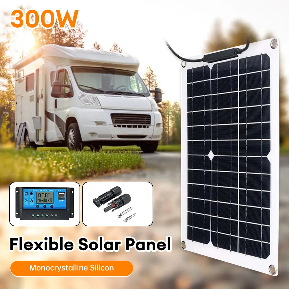 300W Flexible Solar Panel 12V Battery Charger with 100A Controller 18V Solar Cells Portable Waterproof Solar Charging Panel
300W Flexible Solar Panel 12V Battery Charger with 100A Controller 18V Solar Cells Portable Waterproof Solar Charging Panel