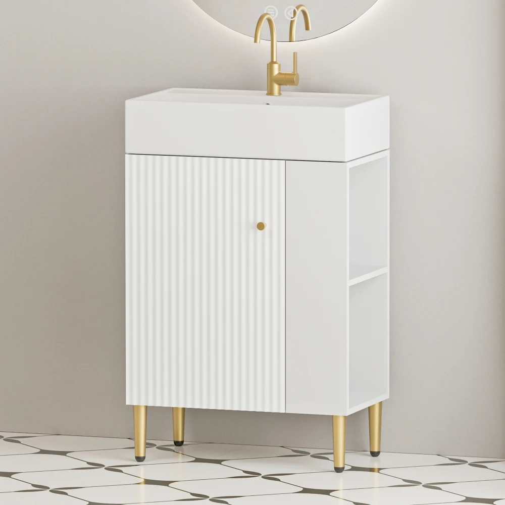 21.6" Open-shelving Bathroom Vanity With Ceramic Sink And Soft-Closing Door, Cloakroom Open Shelf Storage Cabinet On The Right S
21.6" Open-shelving Bathroom Vanity With Ceramic Sink And Soft-Closing Door, Cloakroom Open Shelf Storage Cabinet On The Right S
