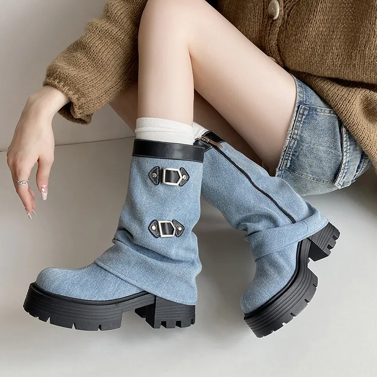 Blue Denim Women Short Western Boots Platform Thick Rubber Sole Autumn Riding Botas Brown Suede Side Zipper Winter Botines Mujer
Blue Denim Women Short Western Boots Platform Thick Rubber Sole Autumn Riding Botas Brown Suede Side Zipper Winter Botines Mujer