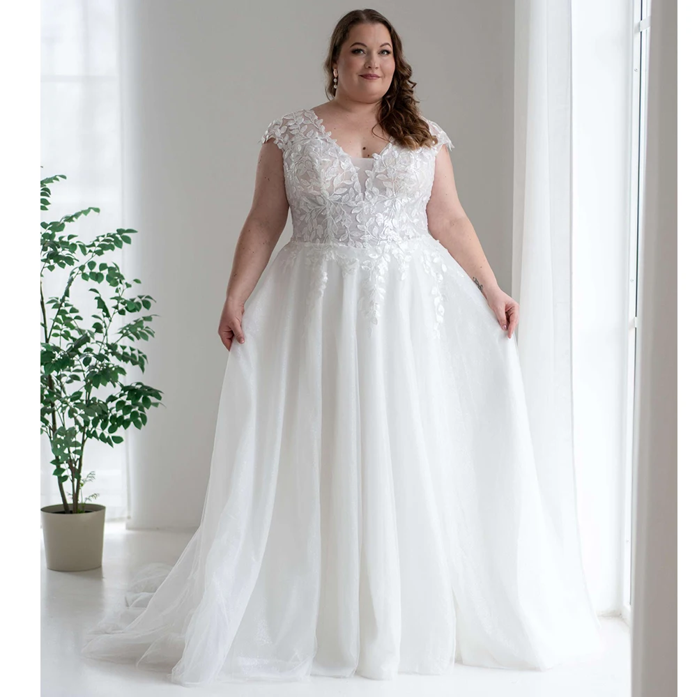 Customized A-line Cap Sleeves Wedding Dress Plus Size Women Classic Lace Tulle Zipper Back V-Neck Bridal Gowns High Quality
Customized A-line Cap Sleeves Wedding Dress Plus Size Women Classic Lace Tulle Zipper Back V-Neck Bridal Gowns High Quality