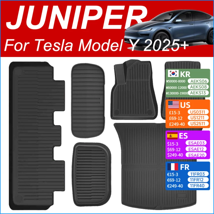 Floor Mats for Tesla Model Y 2025+ Juniper 2025 All-Weather TPE Waterproof Non-Slip Front and Rear Trunk Mats Cargo Liners
Floor Mats for Tesla Model Y 2025+ Juniper 2025 All-Weather TPE Waterproof Non-Slip Front and Rear Trunk Mats Cargo Liners