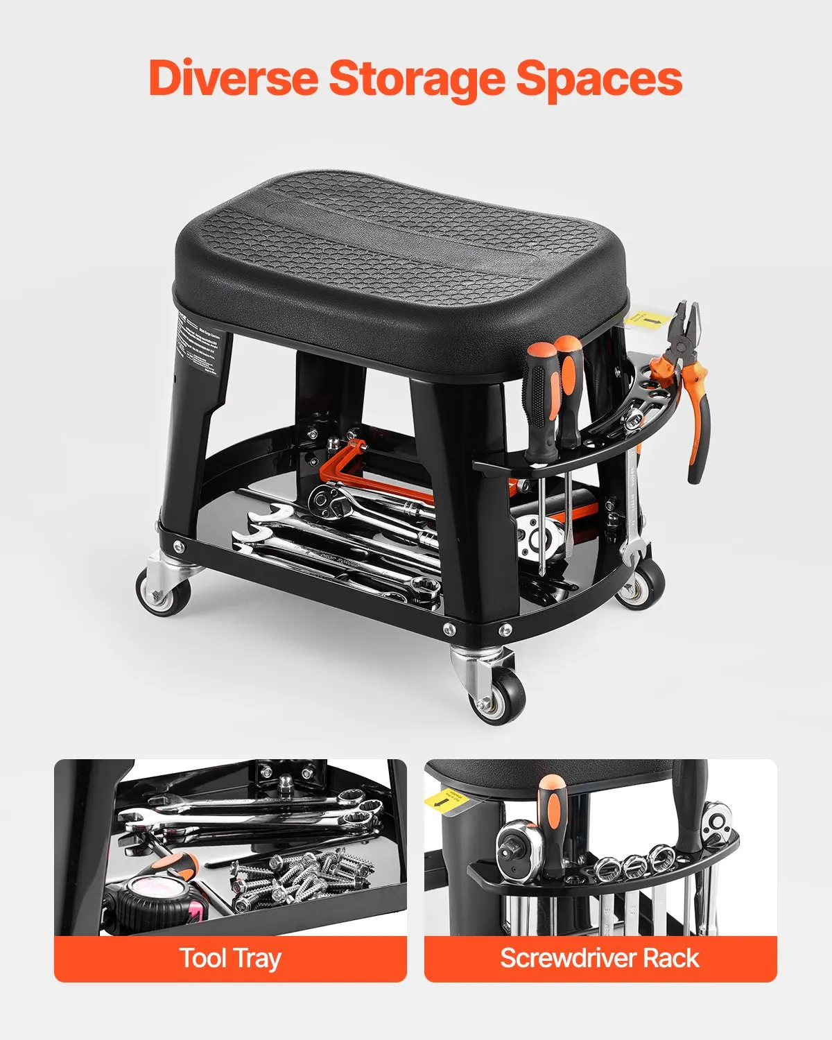 Mechanic Stool, 300 Lbs Capacity Garage Seat/Work Stool With Wheels, 360° Swivel Rolling Workshop Stool With Tool Tray And Screwdriver Rack, Heavy-Duty, For Garage, Shop & Auto Repair, Black
Mechanic Stool, 300 Lbs Capacity Garage Seat/Work Stool With Wheels, 360° Swivel Rolling Workshop Stool With Tool Tray And Screwdriver Rack, Heavy-Duty, For Garage, Shop & Auto Repair, Black
