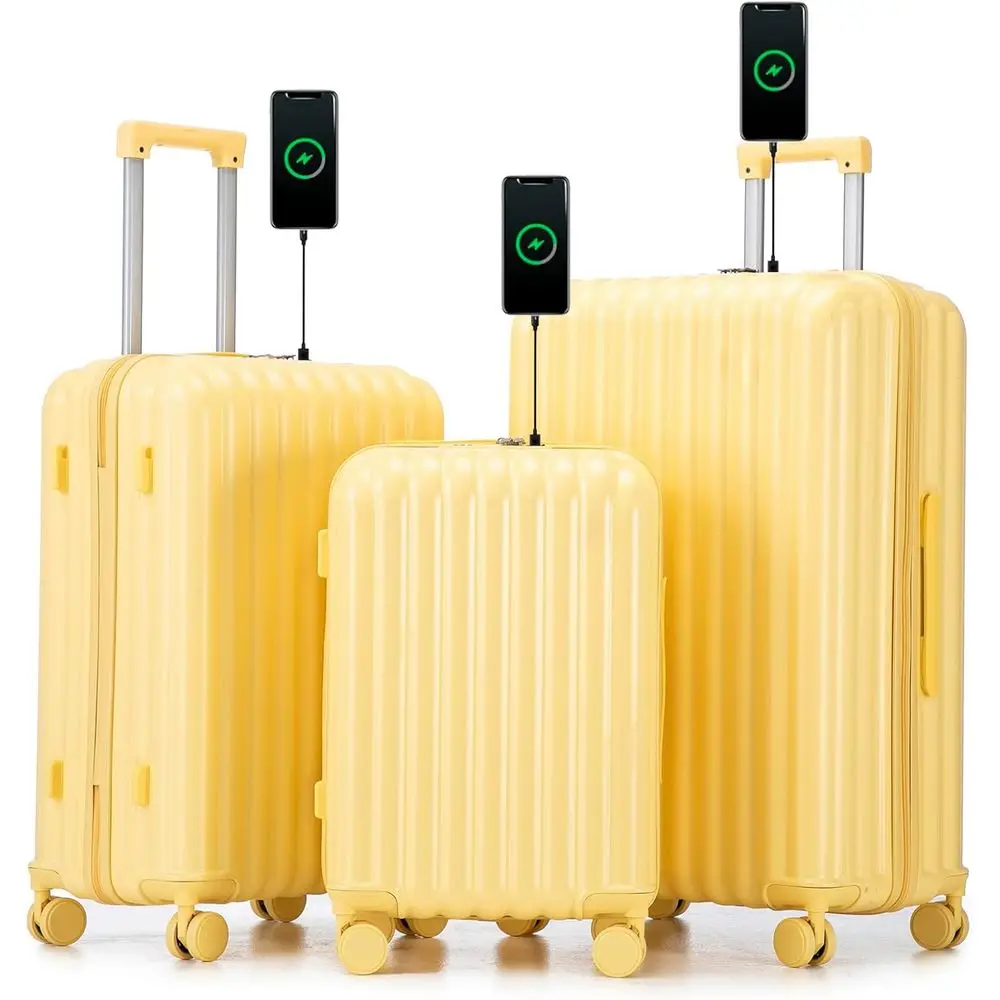 3-Piece Carry-On Luggage Set with Cup Holder, USB Port, Hardshell ABS, Double Spinner Wheels, 20/24/28in, Yellow
3-Piece Carry-On Luggage Set with Cup Holder, USB Port, Hardshell ABS, Double Spinner Wheels, 20/24/28in, Yellow