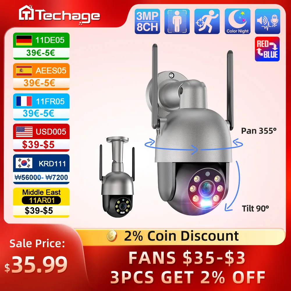 Techage 4K 8MP WIFI Smart AI Camera Two-way Conversation Human Detection Red-Blue Light Alarm Outdoor Security PTZ IP Camera
Techage 4K 8MP WIFI Smart AI Camera Two-way Conversation Human Detection Red-Blue Light Alarm Outdoor Security PTZ IP Camera