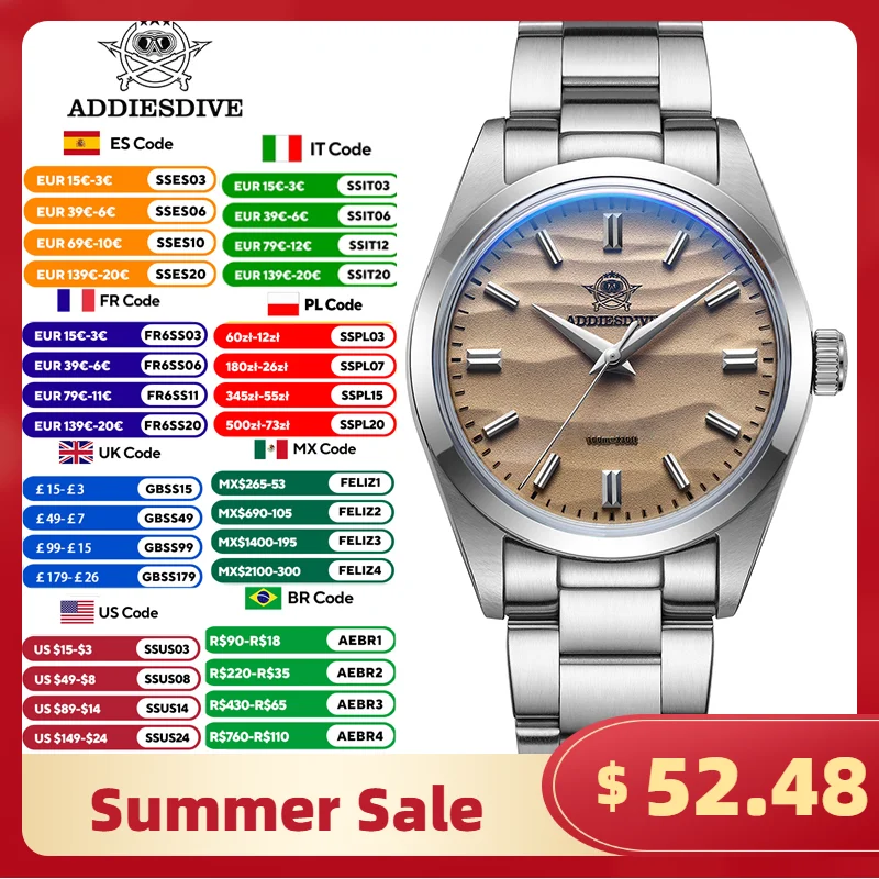 ADDIESDIVE Hot Quartz Watches No Logo Stainless Bubble Mirror Glass Textured Dial Wrist Watch 100M Waterproof Men's Watch AD2030
ADDIESDIVE Hot Quartz Watches No Logo Stainless Bubble Mirror Glass Textured Dial Wrist Watch 100M Waterproof Men's Watch AD2030