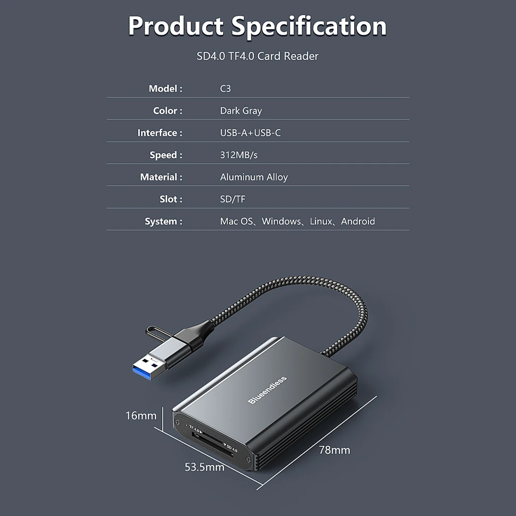 USB C Card Reader for SD 4.0 TF 4.0 Card Compatible with Android Phone Windows PC