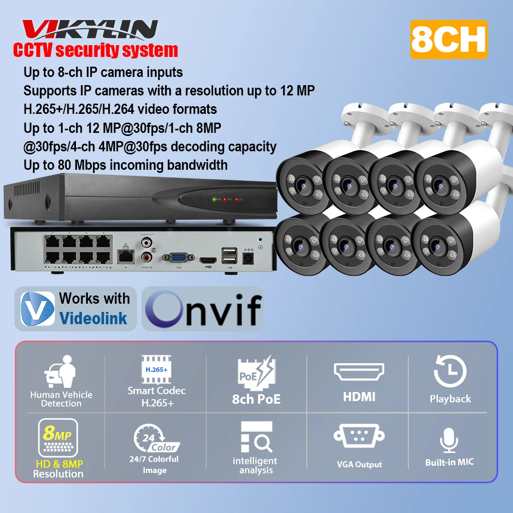 VIKYLIN 8POE NVR 24/7 Recording Full Color Night Vision IP Camera KIT Outdoor Video Surveillance Home Security Protection System
VIKYLIN 8POE NVR 24/7 Recording Full Color Night Vision IP Camera KIT Outdoor Video Surveillance Home Security Protection System
