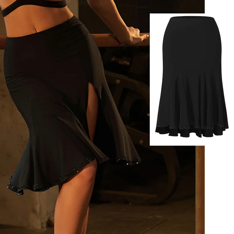 ZYM Latin Dance Clothes Women Slit Big Hem Rhinestone Black Skirts Adult Rumba Tango Dance Skirt Performance Dancewear DNV25389
ZYM Latin Dance Clothes Women Slit Big Hem Rhinestone Black Skirts Adult Rumba Tango Dance Skirt Performance Dancewear DNV25389