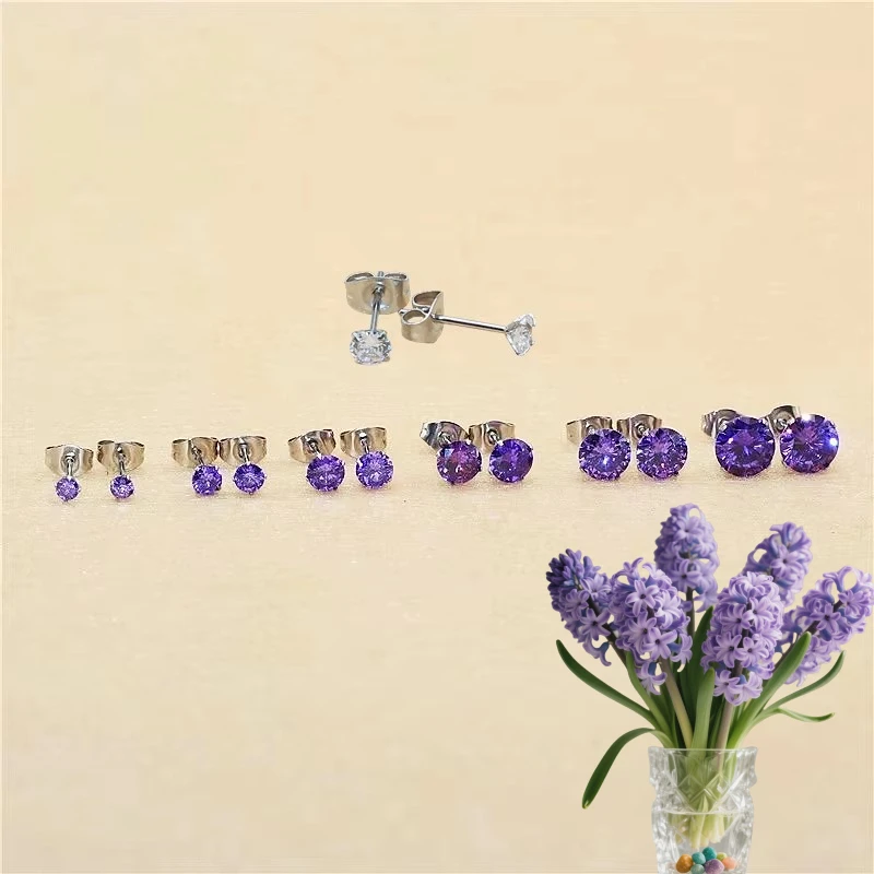 Mini Purple 3AAA Zircon With 316L Stainless Steel Brief Stud Earrings Crystal Jewelry Size 3mm to 8mm Allergy Free No Easy Fade
Mini Purple 3AAA Zircon With 316L Stainless Steel Brief Stud Earrings Crystal Jewelry Size 3mm to 8mm Allergy Free No Easy Fade