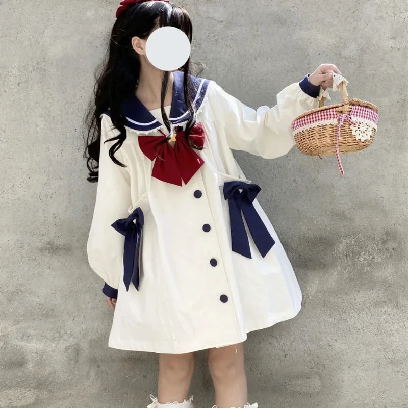 Женская верхняя одежда в японском стиле преппи, милая Лолита, весенне-осенняя кавайная кружевная куртка с матросским воротником и бантом, свободные куртки, пальто в стиле Харадзюку для девочек
Женская верхняя одежда в японском стиле преппи, милая Лолита, весенне-осенняя кавайная кружевная куртка с матросским воротником и бантом, свободные куртки, пальто в стиле Харадзюку для девочек