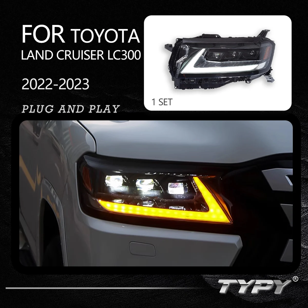TYPY Dynamic Signal Head Lamp Automotive Accessories Upgrade Modified New LED For Toyota Land Cruiser LC300 2022-2023 Headlight
TYPY Dynamic Signal Head Lamp Automotive Accessories Upgrade Modified New LED For Toyota Land Cruiser LC300 2022-2023 Headlight