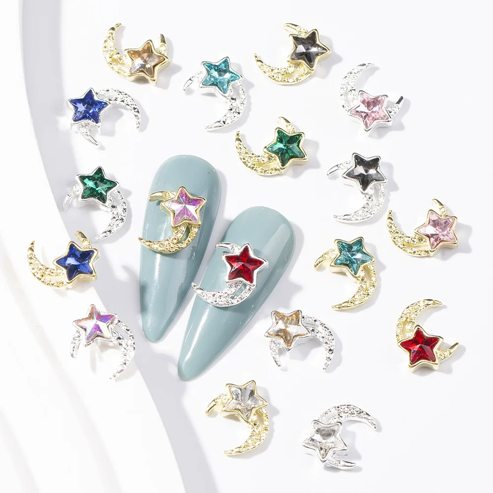 10Pcs Gold/Silver Nail Crystal Rhinestones Star Moon Shaped Nail Designs Charms 9x11mm 3D Hollow Design Metal Decals Stones
10Pcs Gold/Silver Nail Crystal Rhinestones Star Moon Shaped Nail Designs Charms 9x11mm 3D Hollow Design Metal Decals Stones