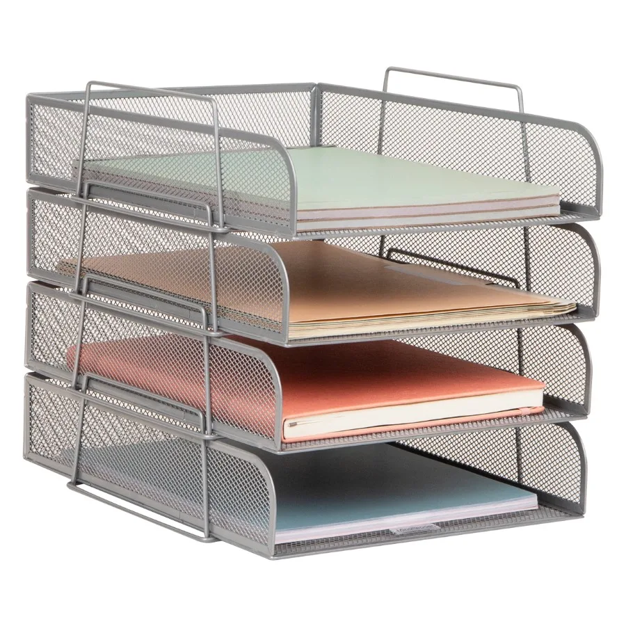 Stackable Desktop Organizer for Office File Storage 4-Pack Silver 10.5L x 13.5W x 11.25H
Stackable Desktop Organizer for Office File Storage 4-Pack Silver 10.5L x 13.5W x 11.25H