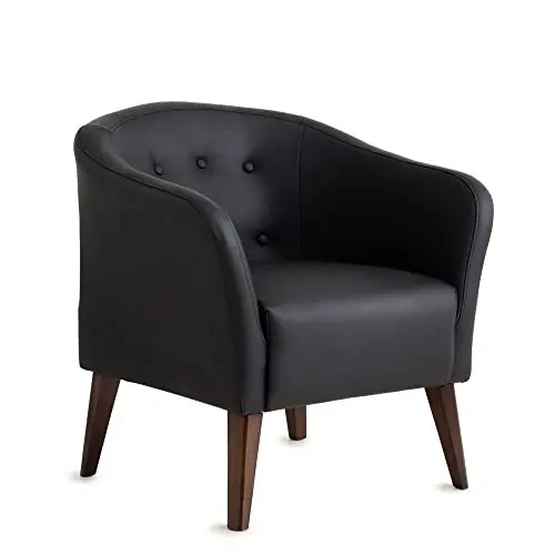Black Faux Leather Tufted Tub Armchair With Curved Back And Wooden Legs For Lounge
Black Faux Leather Tufted Tub Armchair With Curved Back And Wooden Legs For Lounge