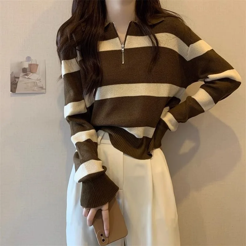 Autumn New Style Korean Design Elegant Top Chic Short Striped Knitwear Polo Neck Sleeveless Women's Fashion Early
Autumn New Style Korean Design Elegant Top Chic Short Striped Knitwear Polo Neck Sleeveless Women's Fashion Early