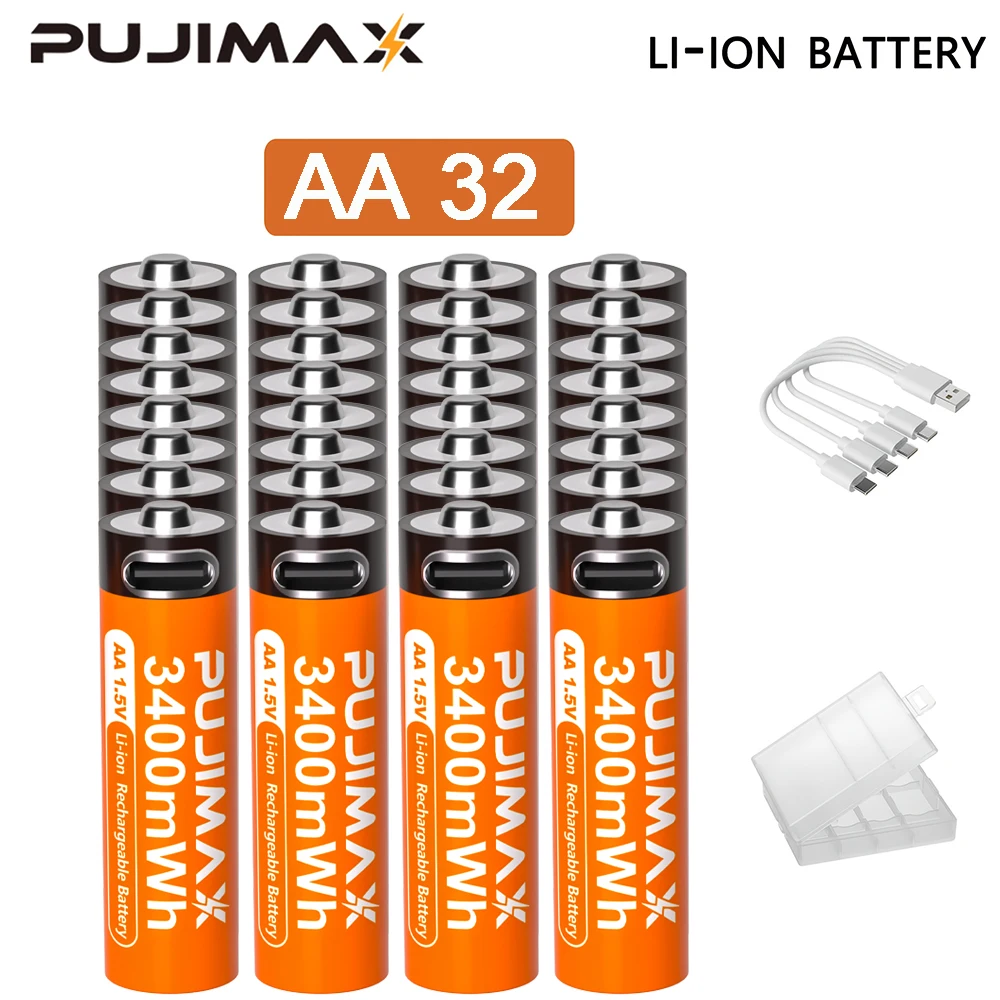 PUJIMAX AA 1.5V 3400mWh Highest Capacity Rechargeable Battery USB Type-C Li-ion Battery For Remote Control Smart Door Lock Toys
PUJIMAX AA 1.5V 3400mWh Highest Capacity Rechargeable Battery USB Type-C Li-ion Battery For Remote Control Smart Door Lock Toys