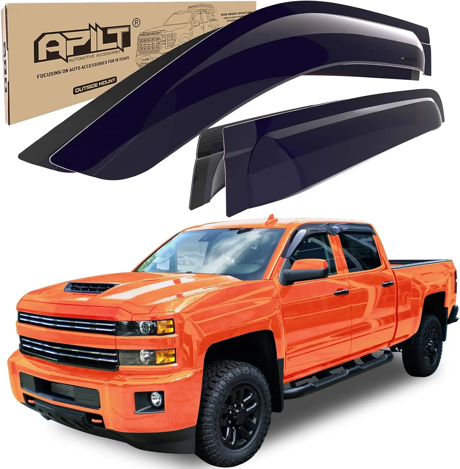 Large Rain Guards for 2014-2019 Chevy Silverado & GMC Sierra 1500/2500/3500 Crew Cab, Outside-Mount Window Visors, Dark Smoke 4pcs
Large Rain Guards for 2014-2019 Chevy Silverado & GMC Sierra 1500/2500/3500 Crew Cab, Outside-Mount Window Visors, Dark Smoke 4pcs
