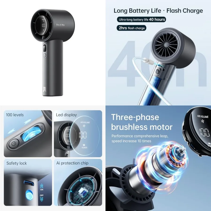 Portable Fan Pro1S 2026, 40Hrs Max Cooling Personal Handheld Fan with LED Display, Metal Shell, 9700RPM Powerful, 5000mAh batte
Portable Fan Pro1S 2026, 40Hrs Max Cooling Personal Handheld Fan with LED Display, Metal Shell, 9700RPM Powerful, 5000mAh batte
