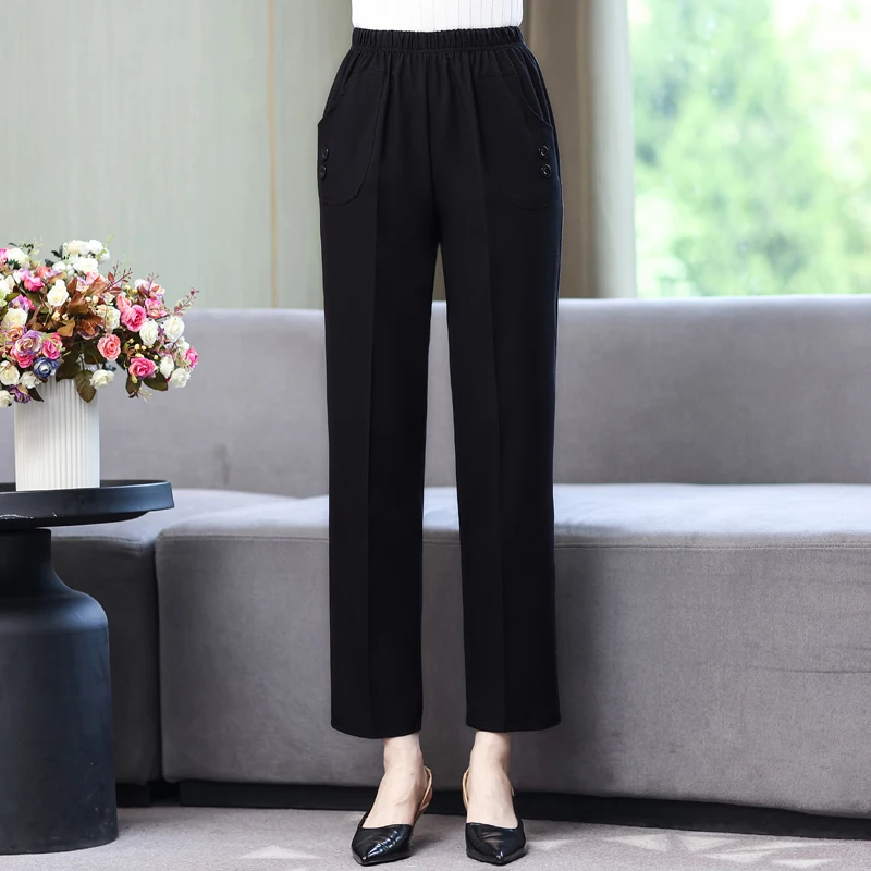 Summer Black Pants Women High Waist Elegant Cotton Linen Pants for Mother Classic Trousers Summer Middle-aged Women's Clothing
Summer Black Pants Women High Waist Elegant Cotton Linen Pants for Mother Classic Trousers Summer Middle-aged Women's Clothing