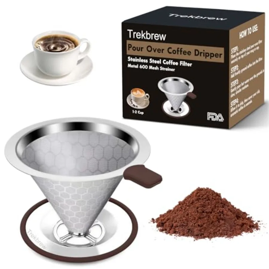Pour Over Coffee Dripper, Stainless Steel Coffee Filter 600 Mesh Ultra-Fine, Paperless Reusable Coffee Filter, 1-2 Cup Portable
Pour Over Coffee Dripper, Stainless Steel Coffee Filter 600 Mesh Ultra-Fine, Paperless Reusable Coffee Filter, 1-2 Cup Portable