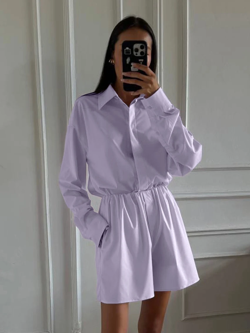 Marthaqiqi Casual Female Nightwear 2 Piece Set Turn-Down Collar Sleepwear Long Sleeve Nightgowns Shorts Loose Women Home Clothes
Marthaqiqi Casual Female Nightwear 2 Piece Set Turn-Down Collar Sleepwear Long Sleeve Nightgowns Shorts Loose Women Home Clothes