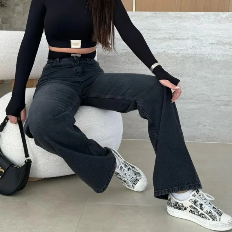 Джинсовые прямые брюки, женские винтажные джинсы, эластичные брюки со средней талией, потертые карманы, брюки полной длины для мам, уличная одежда 2025 г. 
Джинсовые прямые брюки, женские винтажные джинсы, эластичные брюки со средней талией, потертые карманы, брюки полной длины для мам, уличная одежда 2025 г.