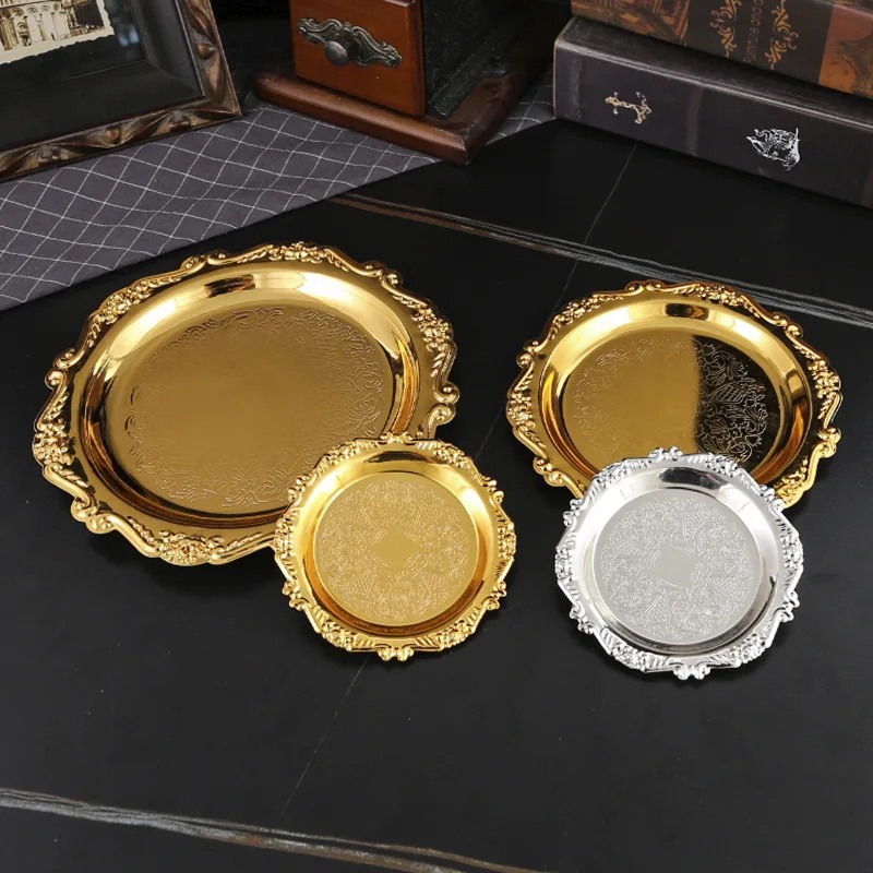 Wrought iron gold relief small tray fruit snack cake decorative tray teacup holder jewelry storage tray dessert table
Wrought iron gold relief small tray fruit snack cake decorative tray teacup holder jewelry storage tray dessert table