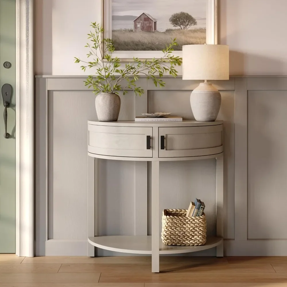 Farmhouse Half Moon Console - Small Entrance Table with Storage Space in Narrow Space - Door and Black Knob
Farmhouse Half Moon Console - Small Entrance Table with Storage Space in Narrow Space - Door and Black Knob