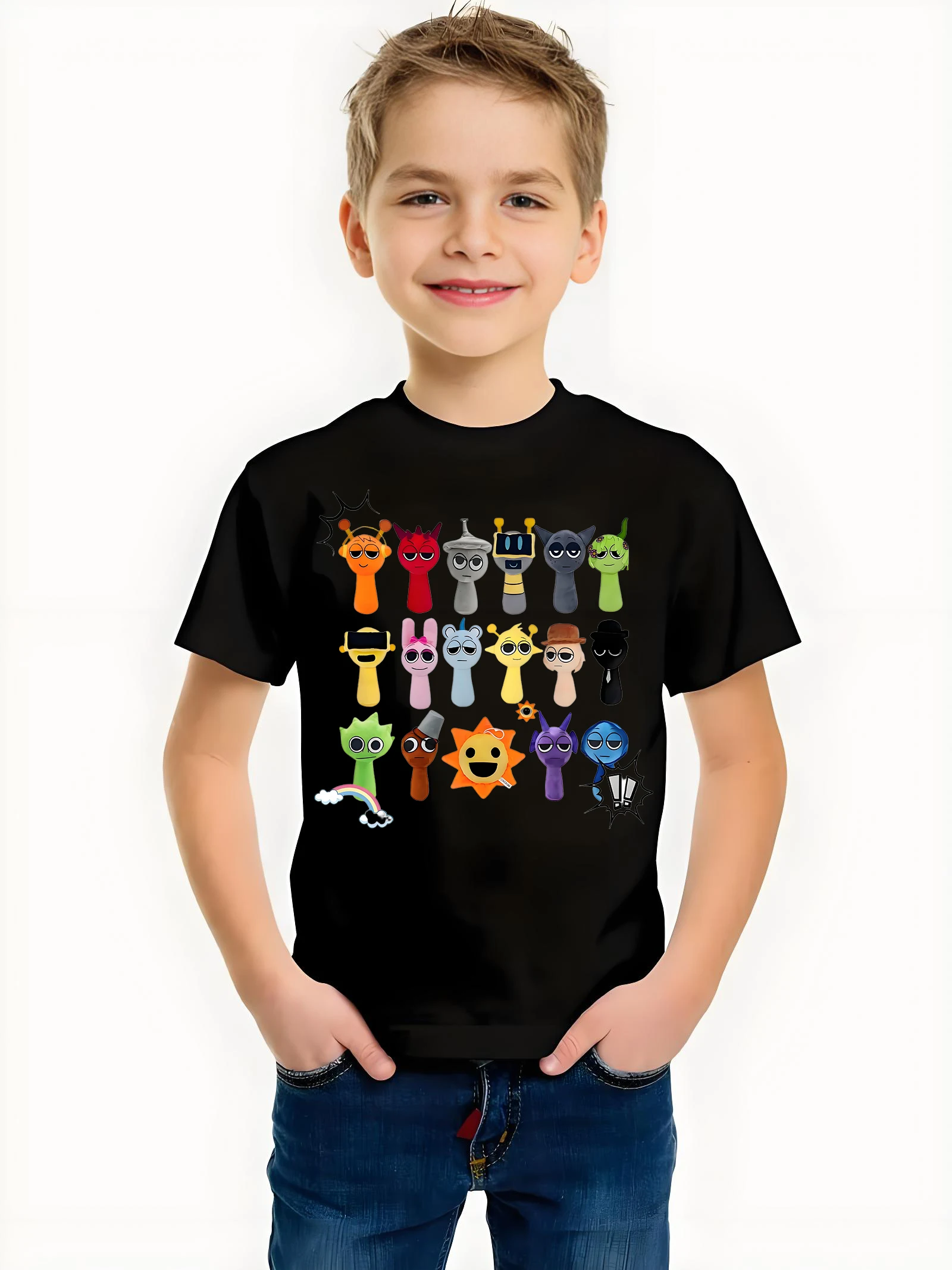 Детская футболка Incredibox Sprunki Rhythm Box с принтом персонажей — одежда с короткими рукавами для мальчиков и девочек, связанная с играми
Детская футболка Incredibox Sprunki Rhythm Box с принтом персонажей — одежда с короткими рукавами для мальчиков и девочек, связанная с играми