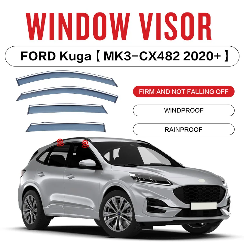 Пластиковый козырек для окна Ford KUGA C394 C520 CX482 2008-2023, оттенки для вентиляции, защита от солнца и дождя, 4 шт./комплект, для Ford KUGA
Пластиковый козырек для окна Ford KUGA C394 C520 CX482 2008-2023, оттенки для вентиляции, защита от солнца и дождя, 4 шт./комплект, для Ford KUGA