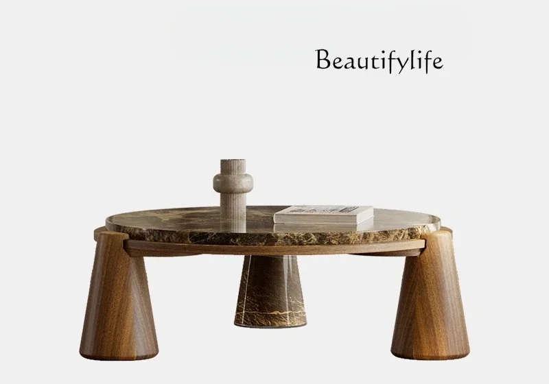Round coffee table marble living room household small apartment medieval high-end designer walnut leather
Round coffee table marble living room household small apartment medieval high-end designer walnut leather