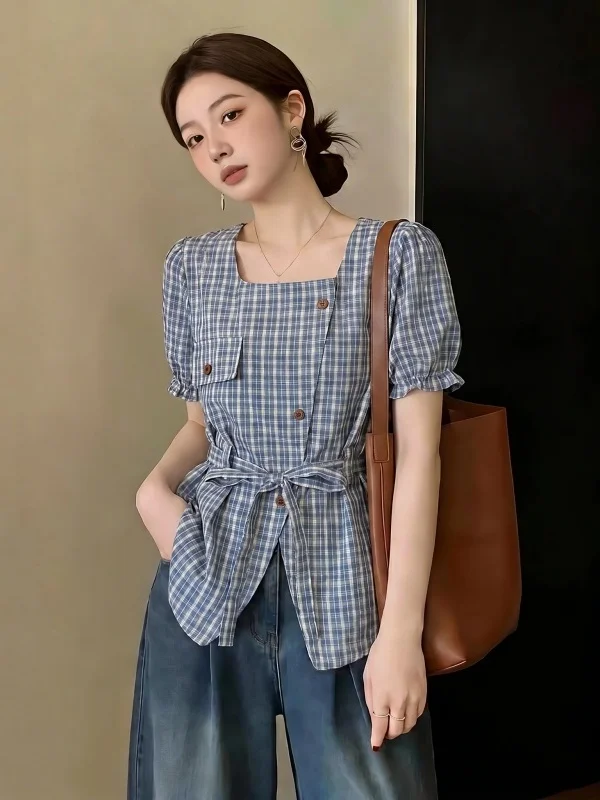 Blue Plaid Square Collar Short Sleeve Shirt Women's Summer New Large Size Fat MM Tie Waist Top Korean Style Commute Wind Loos...
Blue Plaid Square Collar Short Sleeve Shirt Women's Summer New Large Size Fat MM Tie Waist Top Korean Style Commute Wind Loos...