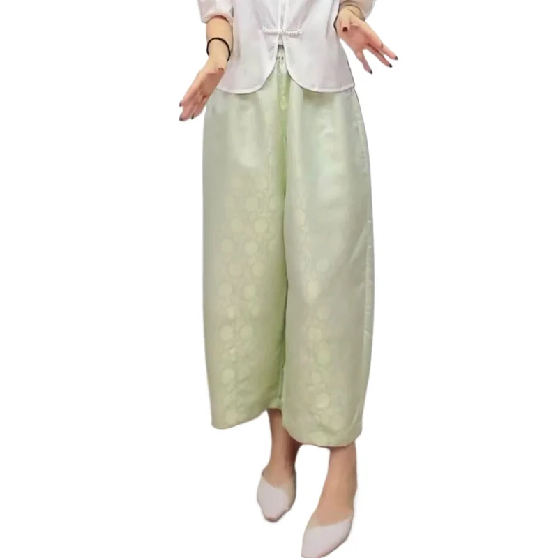 Woven Gold Jacquard Satin 30MM Heavy-duty 100% Natural Mulberry Silk Elastic Waist Loose Women's Casual Mint Green Harem Pants
Woven Gold Jacquard Satin 30MM Heavy-duty 100% Natural Mulberry Silk Elastic Waist Loose Women's Casual Mint Green Harem Pants