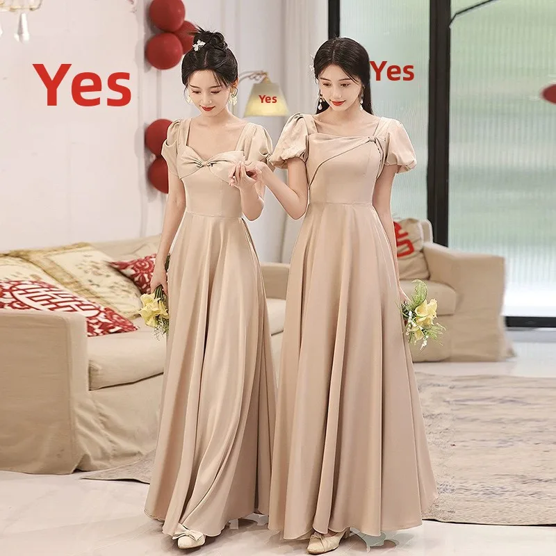 Maidsmaid Long Khaki Gown Slimming Slim High-End Satin Wedding Dress Women's Summer Short Sleeve mid Waist Belted Gown
Maidsmaid Long Khaki Gown Slimming Slim High-End Satin Wedding Dress Women's Summer Short Sleeve mid Waist Belted Gown