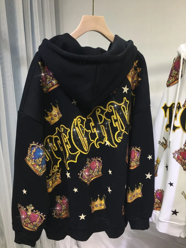 Luxury Crown Hot Drilling Loose Hooded Jackets New Autumn Winter Mid-long Zip Sweatshirts Thicken Long Sleeve Cardigans Coat
Luxury Crown Hot Drilling Loose Hooded Jackets New Autumn Winter Mid-long Zip Sweatshirts Thicken Long Sleeve Cardigans Coat
