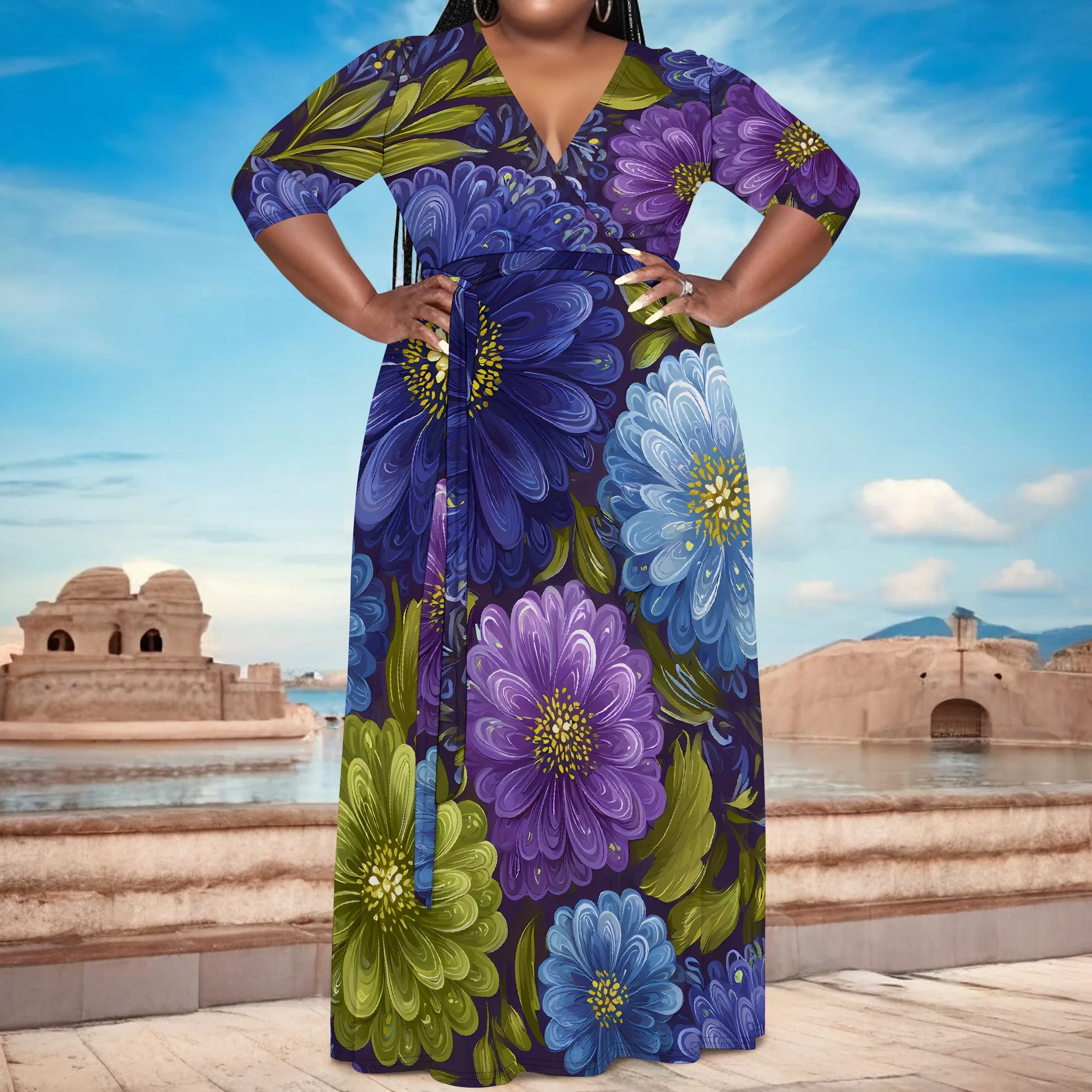 Plus Size Women's V-Neck Half Sleeve Large Floral Maxi Dress Casual Holiday Summer Dress
Plus Size Women's V-Neck Half Sleeve Large Floral Maxi Dress Casual Holiday Summer Dress