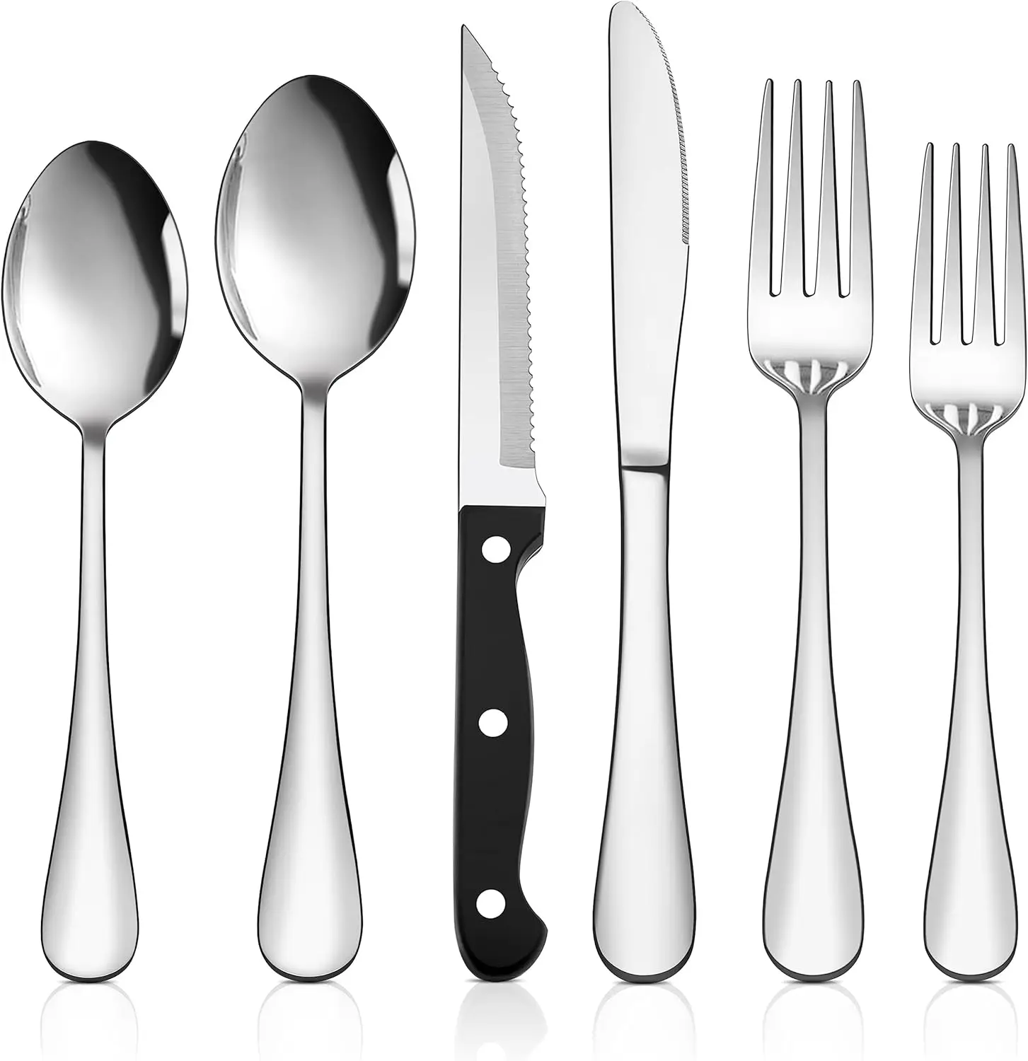48-Piece Stainless Steel Silverware Set with Steak Knives for 8, Mirror Polished Cutlery, Dishwasher Safe
48-Piece Stainless Steel Silverware Set with Steak Knives for 8, Mirror Polished Cutlery, Dishwasher Safe