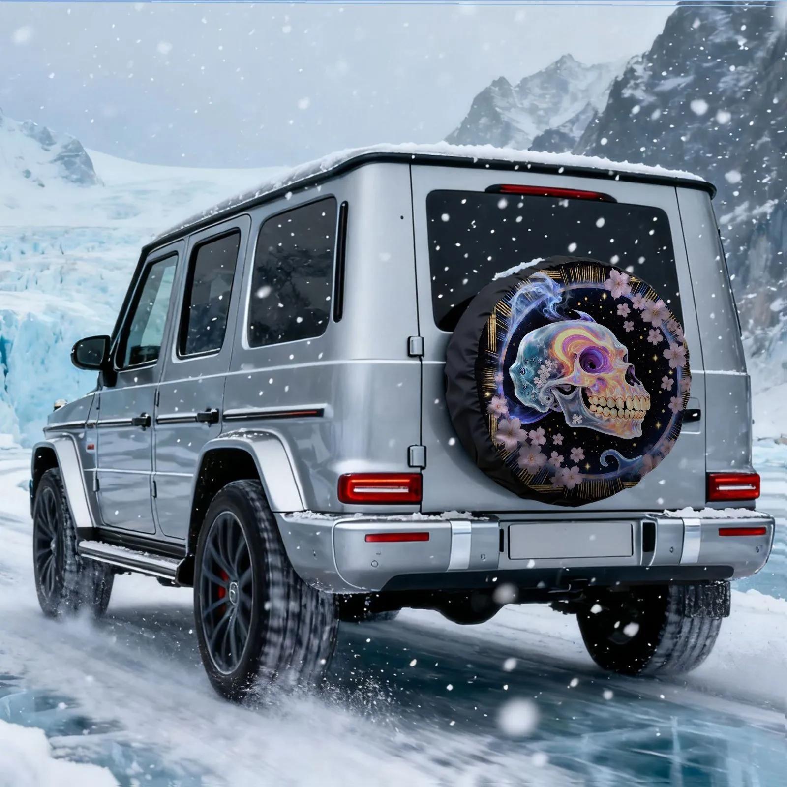 Iridescent Skull Cherry Blossom Tire Cover Black Background Waterproof Polyester Fiber Protector
Iridescent Skull Cherry Blossom Tire Cover Black Background Waterproof Polyester Fiber Protector