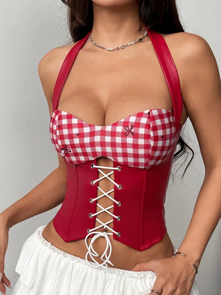 2026 Summer Fashion Corset Lingerie Top Ladies Strap Sheer Grid Print Slim Camisole American Retro Backless Beach Sexy Tank Top
2026 Summer Fashion Corset Lingerie Top Ladies Strap Sheer Grid Print Slim Camisole American Retro Backless Beach Sexy Tank Top