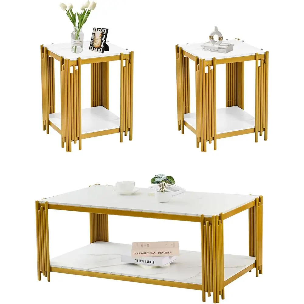 3-Piece White Marble Coffee Table Set with Storage Shelves for Modern Living Rooms
3-Piece White Marble Coffee Table Set with Storage Shelves for Modern Living Rooms