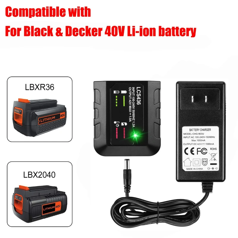 Portable Lithium Battery Charger Wireless Power Tool Battery Charger for Black&Decker 36V/40V Lithium Batteries Fast Charging
Portable Lithium Battery Charger Wireless Power Tool Battery Charger for Black&Decker 36V/40V Lithium Batteries Fast Charging