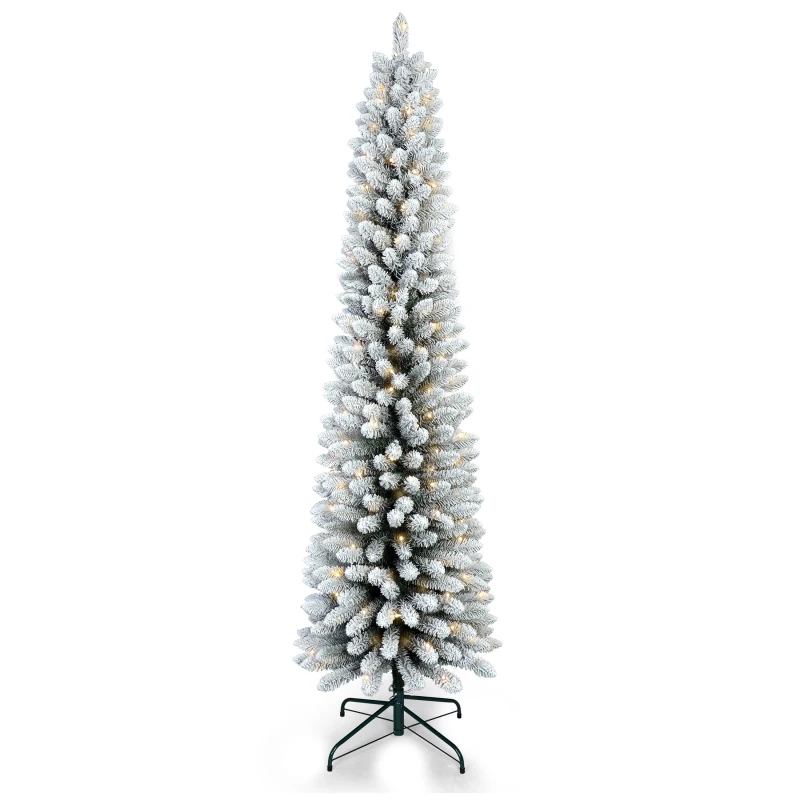 5FT Flocked Pencil Christmas Tree with 100 Warm White LED Lights – Slim Snowy PVC Tree with 263 Tips, Metal Stand, Space-Saving
5FT Flocked Pencil Christmas Tree with 100 Warm White LED Lights – Slim Snowy PVC Tree with 263 Tips, Metal Stand, Space-Saving