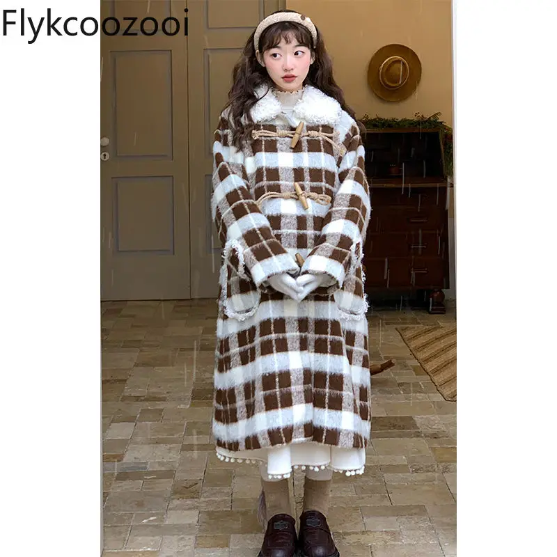 Cute Brown Plaid Horn Button Woolen Coat for Women 2024 Autumn and Winter Thick Abrigo Rojo Invierno Mujer Long Knitted Jacket
Cute Brown Plaid Horn Button Woolen Coat for Women 2024 Autumn and Winter Thick Abrigo Rojo Invierno Mujer Long Knitted Jacket