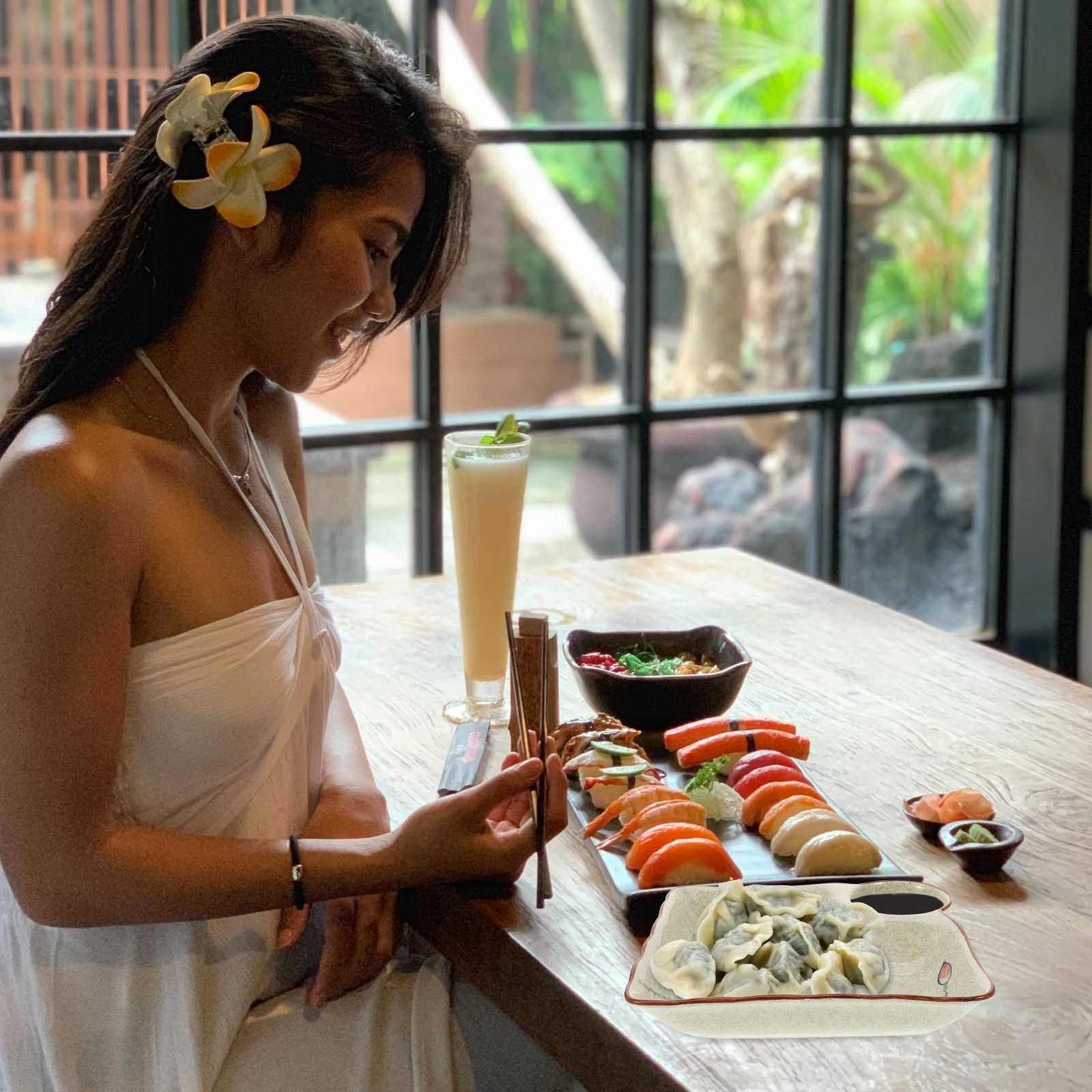 Ceramic Dumpling Plate Sauce Divider Wear Resistant Food Safe Serving Dish for Dumplings Sushi Fries Multipurpose
Ceramic Dumpling Plate Sauce Divider Wear Resistant Food Safe Serving Dish for Dumplings Sushi Fries Multipurpose