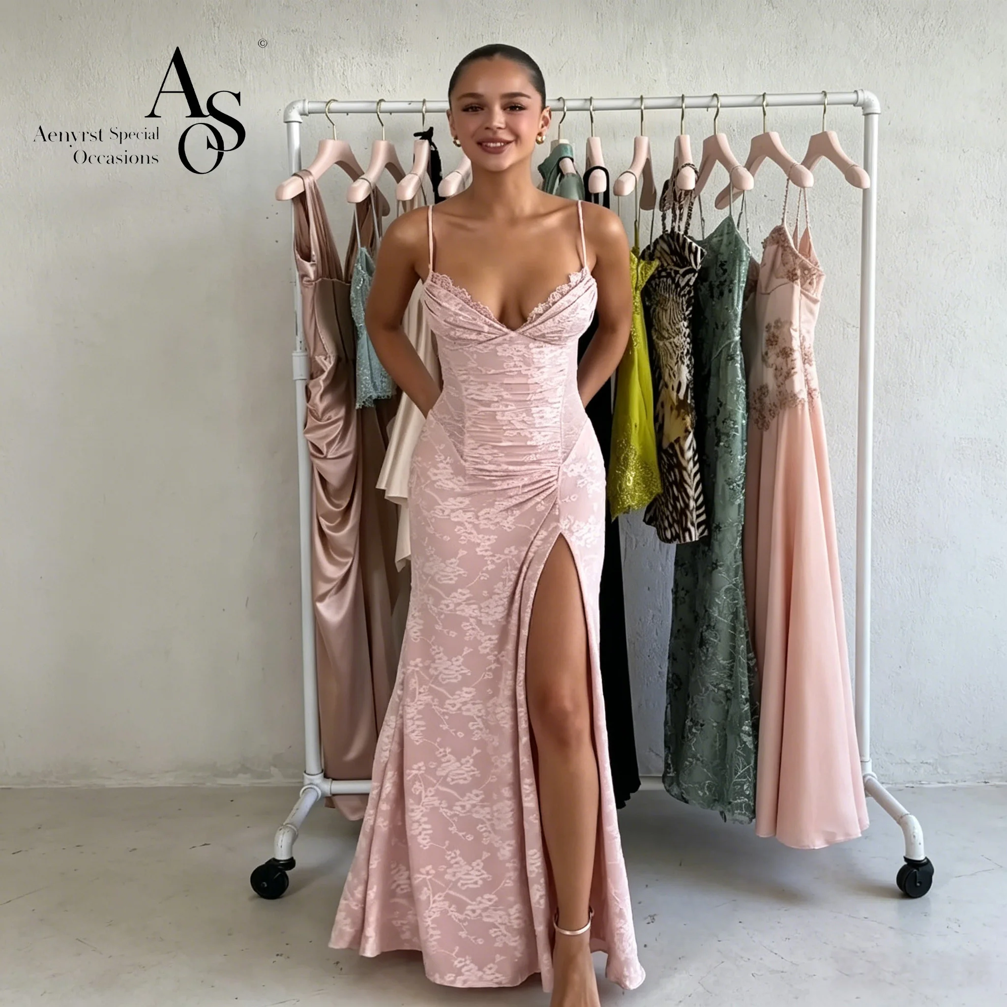 Pink sleeveless strapless-style maxi dress with spaghetti straps formal gown featuring floral embroidery and a slit hem
Pink sleeveless strapless-style maxi dress with spaghetti straps formal gown featuring floral embroidery and a slit hem