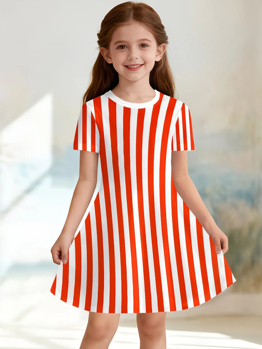 Summer Striped Short Sleeve Dress for Girls Breathable Comfy 3D Printed T-Shirt Dresses for Casual Dress Gift Crew Neck Clothes
Summer Striped Short Sleeve Dress for Girls Breathable Comfy 3D Printed T-Shirt Dresses for Casual Dress Gift Crew Neck Clothes